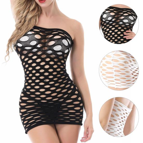 Off Shoulder Skinny Nightwear Dress Good Elastic Sexy See-through Hollow Holes Mini Dress Female Clothing