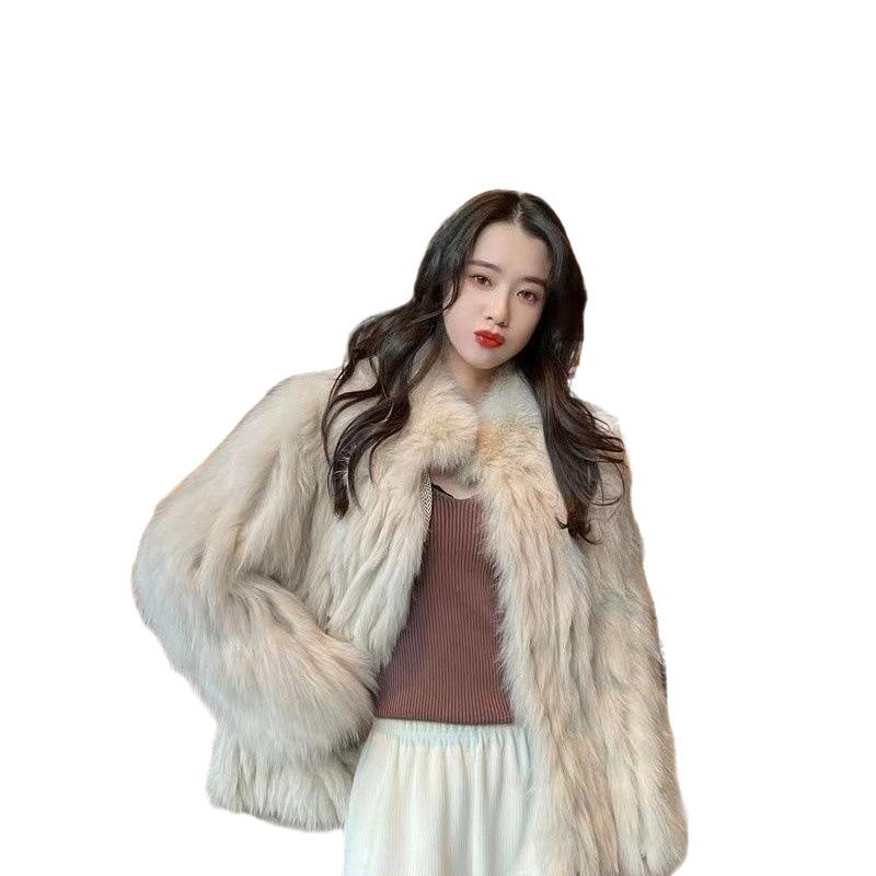 Autumn and Winter New Imitation Fox Fur Coat Women's Short Stand-up Collar Light Thin Coat Thousand Gold Wind