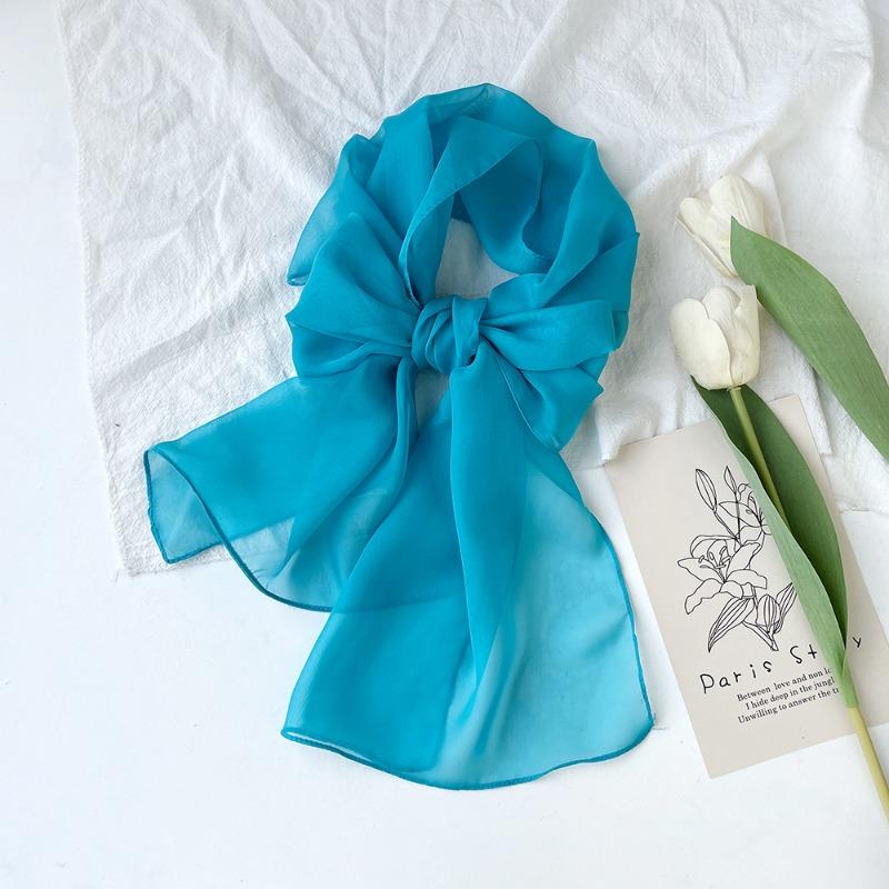 Summer solid color chiffon square scarf silk scarf women's neck sunscreen thin high-end simple plain shawl scarf
