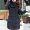 Womens Ladies Warm Plus Size Solid Color Hooded Single Breasted Medium Length Cotton Jacket Waistcoat Slim Cardigan Coat