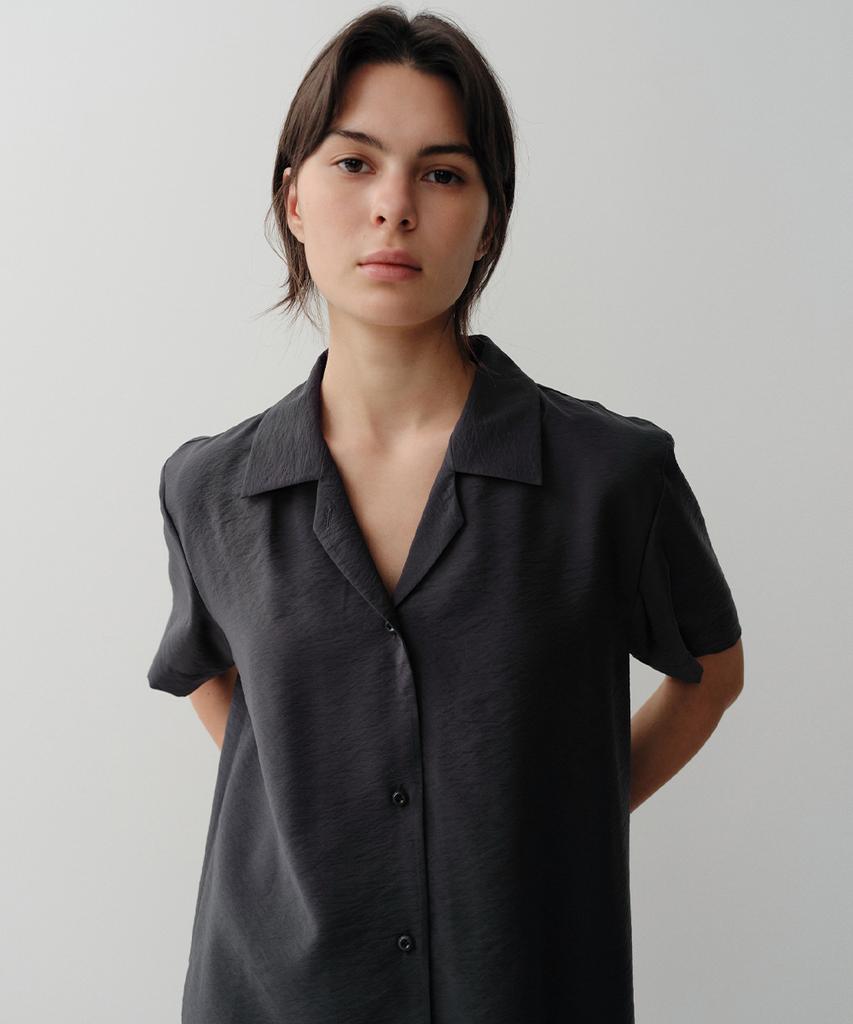 Ia Open Collar Silk Blend Shirt (Navy)