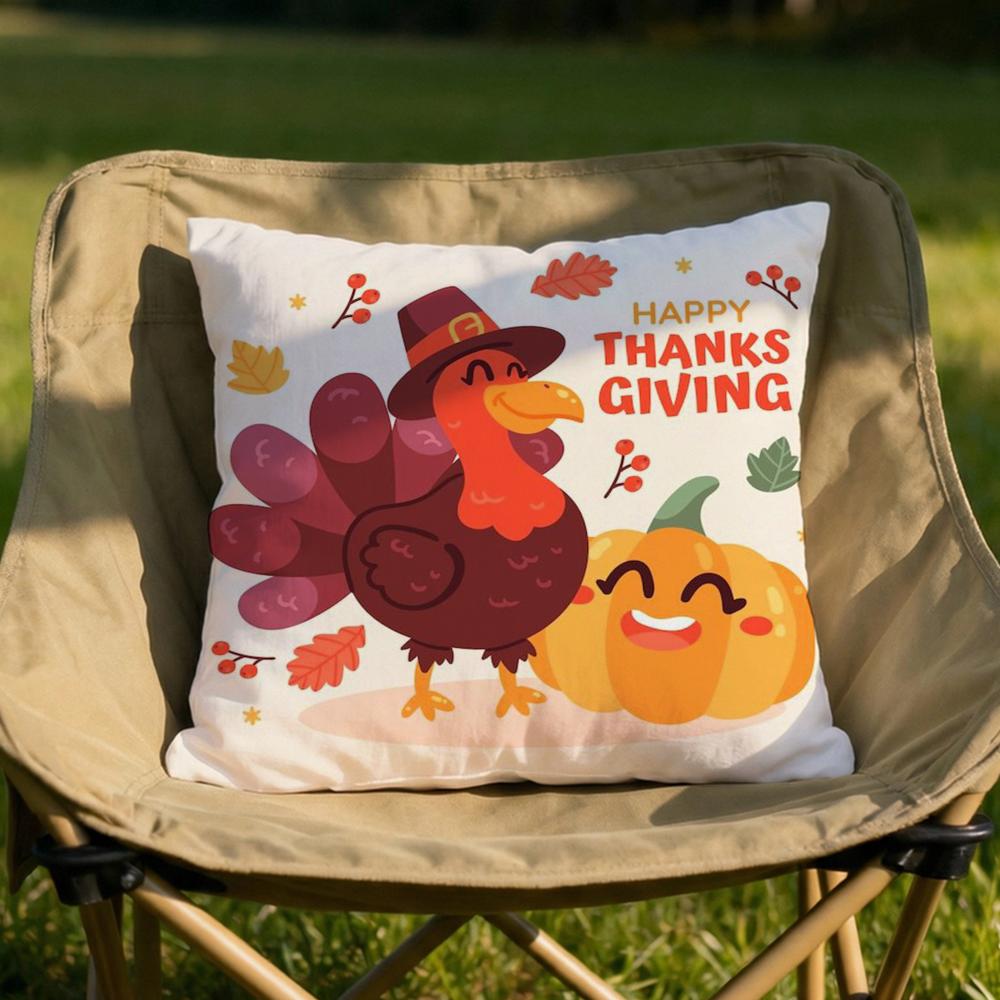 Thankful Festival Turkey Cushion Cover Soft Reversible  Durable Pillow Cover  MultiScene Use for Home  Car Daily Comfort