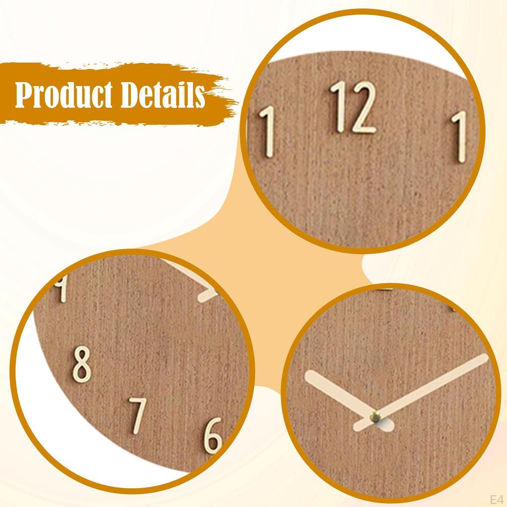 Round Hanging Clock Non Ticking 12inch Silent Movement Wall Watch for Anniversary Dorm Kitchen