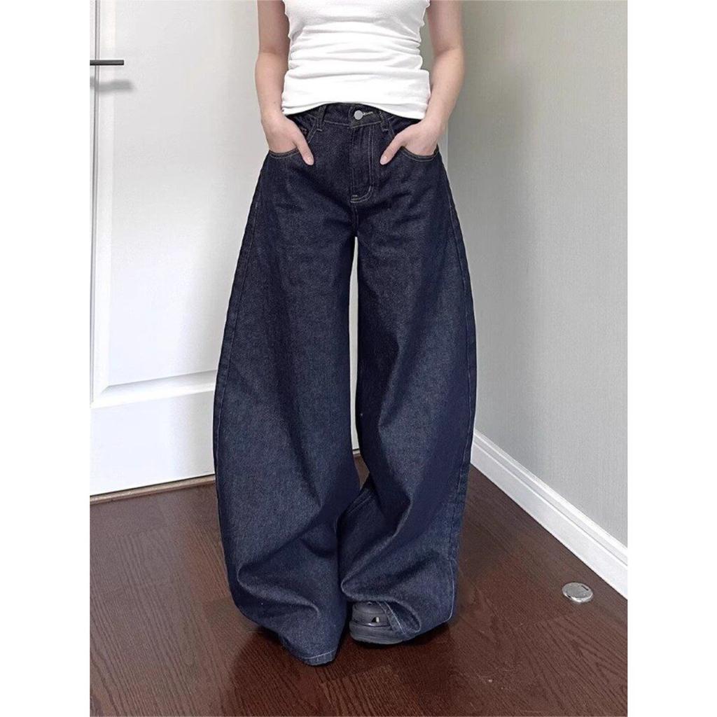 Women's High Waist Loose Fit Wide Leg Jeans Streetwear Y2K Denim Pants Blue