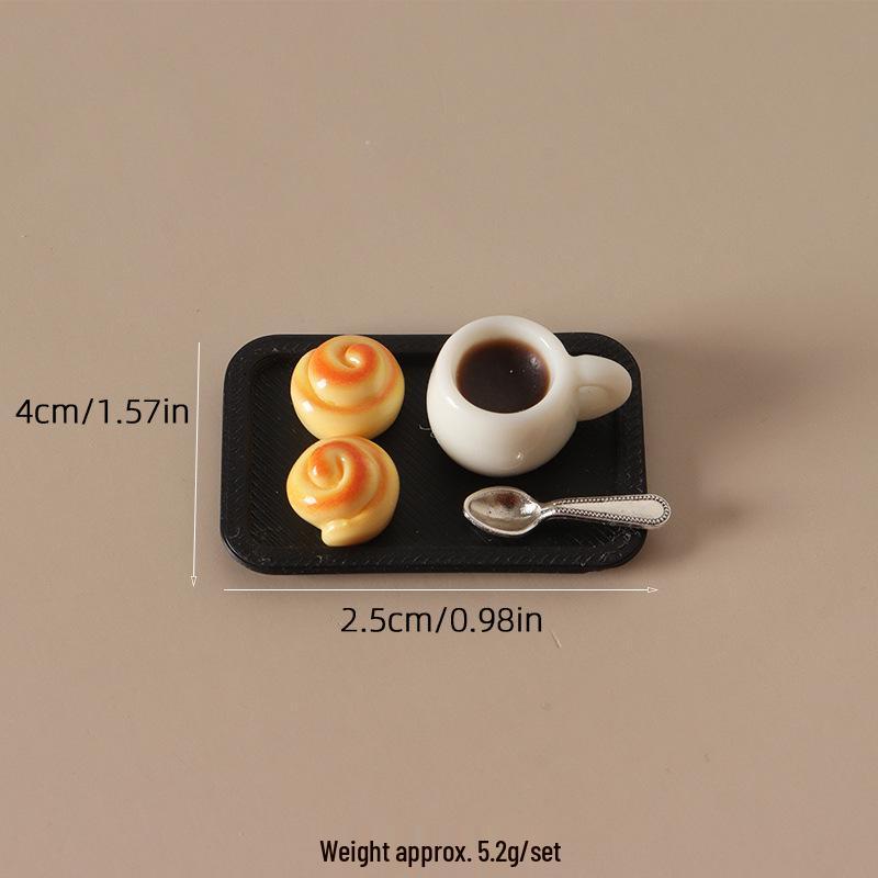 Miniature Dollhouse Food Ornaments: Bread, Coffee Cup & Tray Decor Accessories