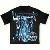 Lost In The Hills X Youngboy Grafiche Astratte Fiamma Umana Maglietta in Cotone Vintage Y2K Oversize Streetwear Top