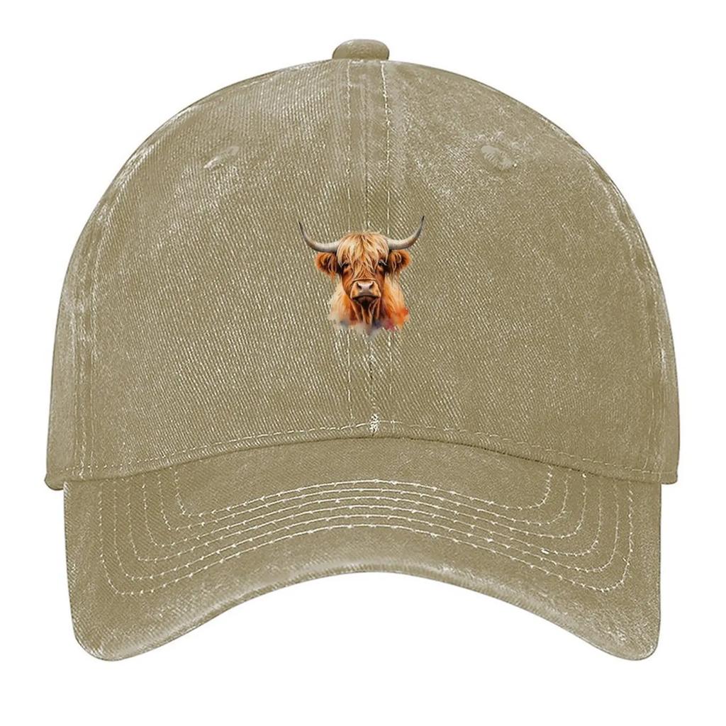 Highland Cattle Cow Longhaired Watercolor Baseball Cap Luxury Unisex cap Sports Cap dad hat For Unisex Womens