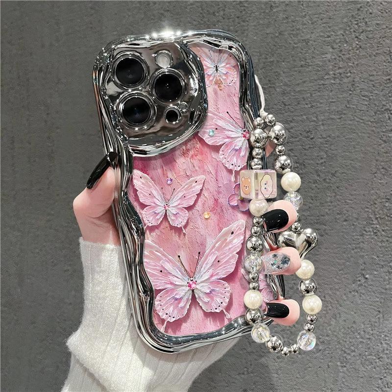 Electroplating Cream Pattern Suitable for IPhone16 Apple 16e 15 Mobile Phone Case 14 13 17promax Cartoon Butterfly