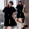 Women's Crew Neck Short Sleeve Loose Fit Tracksuit Casual Solid 2-Piece Shorts Set
