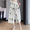 Women's High Waist Ink Print Ice Silk Wide-Leg Capri Pants - Summer 2025 Collection