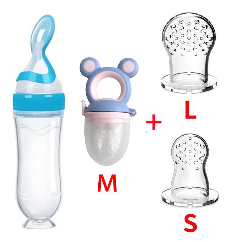 Squeezing Feeding Bottle Cup Baby Pacifier Feeding Set Silicone Cereal Food Supplement Feeder Tableware