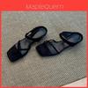 Sandale Retro Pătrate cu Barete Încrucișate, Fără Închidere, Talpă de Cauciuc, pentru Vara, Casual, Femei