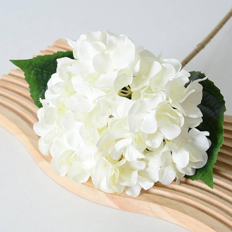 Artificial Hydrangea Single Stem with Leaves - Fake Flower for Wedding, Home, and Photography Decor