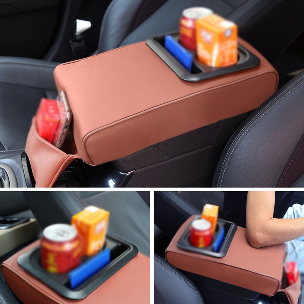 Car Armrest Cushion Heightened Elbow Support Memory Foam Center Console Armrest Pillow with Rear Seat Cup Holder