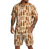 Men's Casual Short Sleeve Shirt and Shorts Set Beer Festival Print Lightweight Breathable Summer Outfit for Outdoor Activities