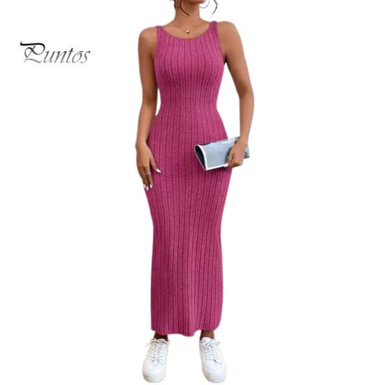 

Летний женский сарафан с открытой спиной, узкий, без рукавов, однотонный, эластичный, в полоску, с тонкой талией, с круглым вырезом, вязаное платье макси, длинное платье для отдыха L розы красного