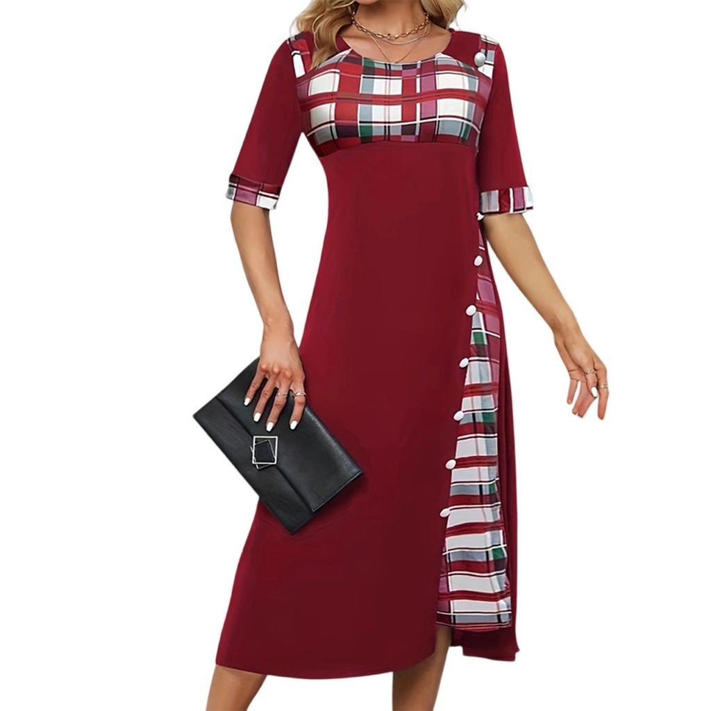 Women's Summer Round Neck Half Sleeve Irregular Printed Casual Long Skirt