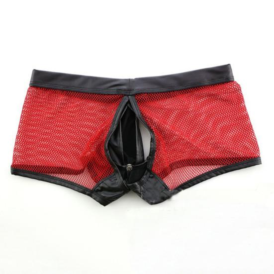 Men Thongs Hollow Out Mesh Sexy Opening U Convex Super Breathable Men Boxers Inner Wear Clothes