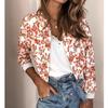 Women's Floral Print Stand Collar Zip Up Long Sleeve Casual Bomber Jacket Oversized Outerwear Coat