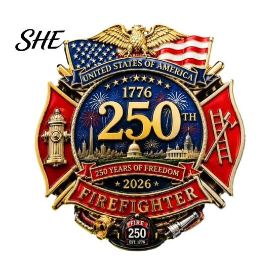 Veteran Commemorative Pin Firefighter Enamel Brooch Pin, US 250th Anniversary Patriotic Badge, Symbol Jewelry for Jackets Hats Uniforms Gift 1pc