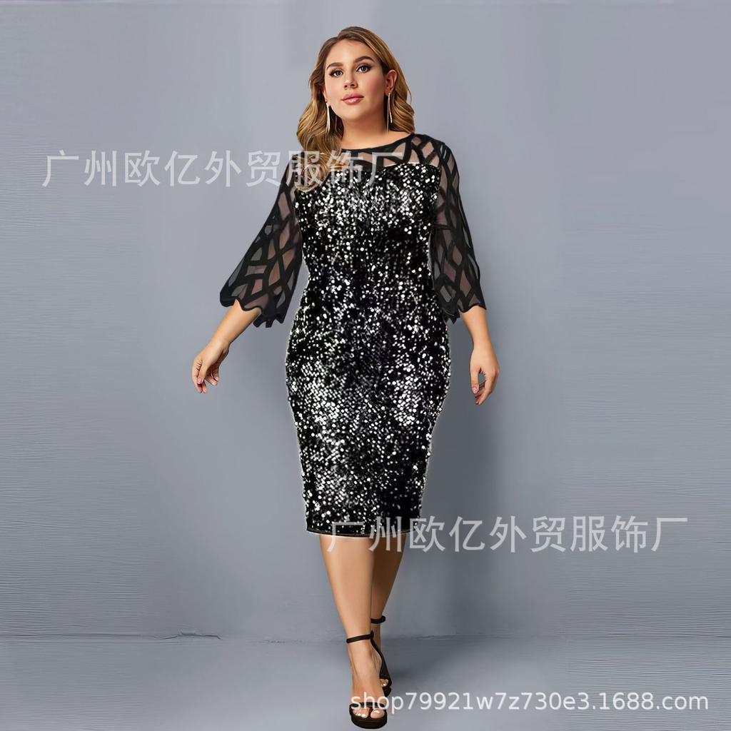 Hot Style Personalized Sequin Design Plus Size Women's Dress 10 Colors 7 Sizes