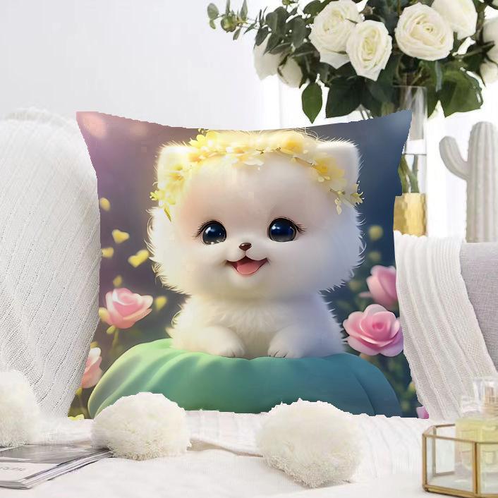 White Cat and Dog Pillowcase Dormitory Decoration Office Living Room Sofa Home Pillowcase