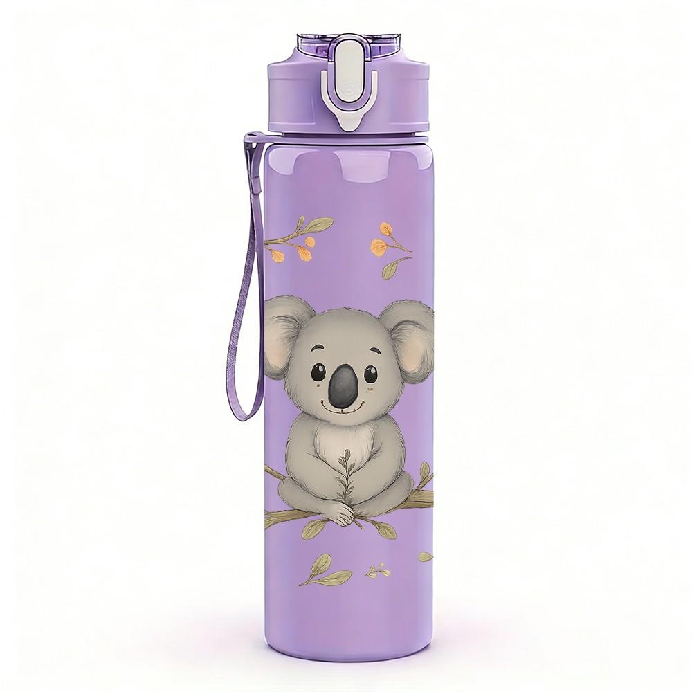 1 PZ Koala Grigio Foglia di Eucalipto 750ml Plastica Colorata Borraccia Sportiva Tappo Flip-Top a Cannuccia Anti-perdita Adatta per Sport Ufficio Uso Domestico