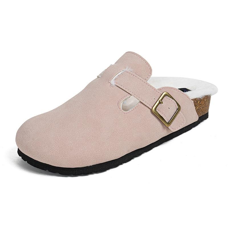 Grape Mother Retro Soft-soled Bag Head Half-drag Thick-soled Fluffy Shoes One Pedal Flat-soled Boken Shoes Women's Winter Shoes Cotton Shoes Women