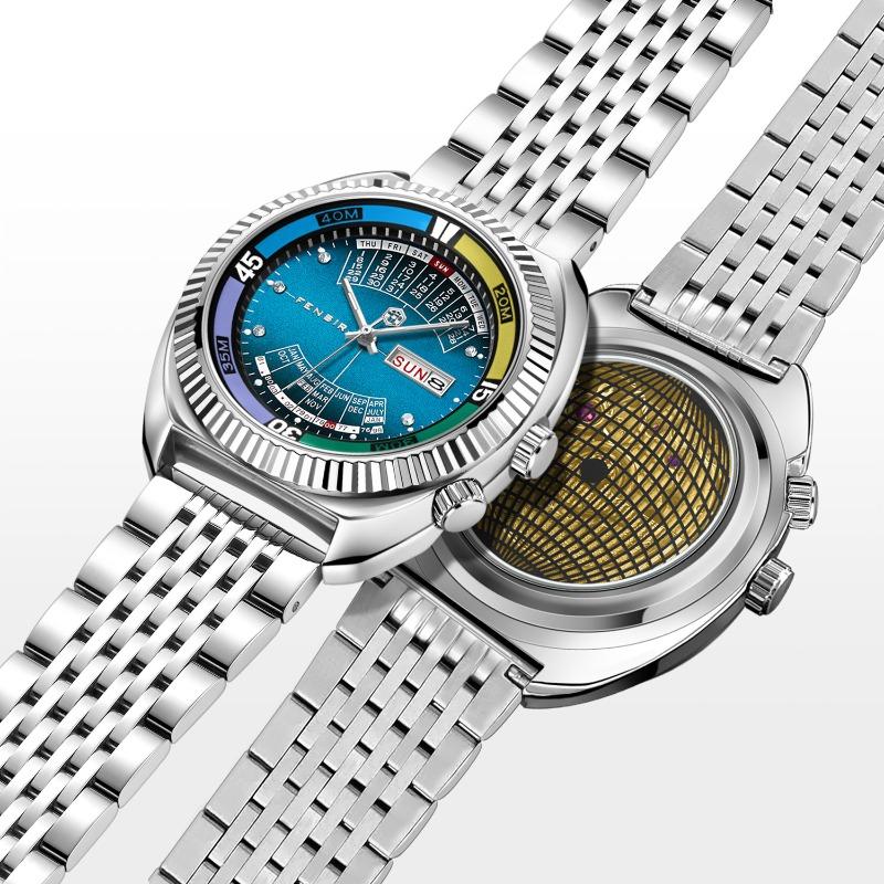 Imitation mechanical watch men's dial double calendar Fens men's classic men's quartz watch