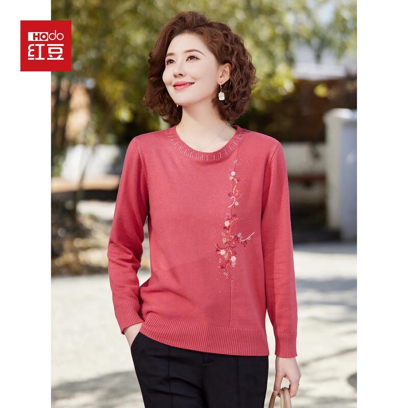 Hodo Women's Round Neck Plum Blossom Embroidered Knit Sweater