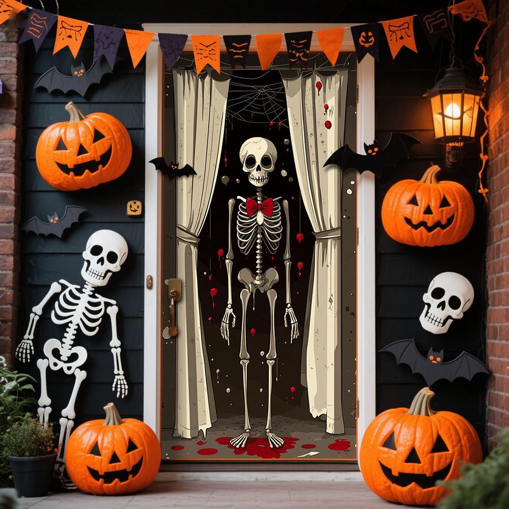 Halloween Polyester Door Sticker: Horror Atmosphere Background Decoration