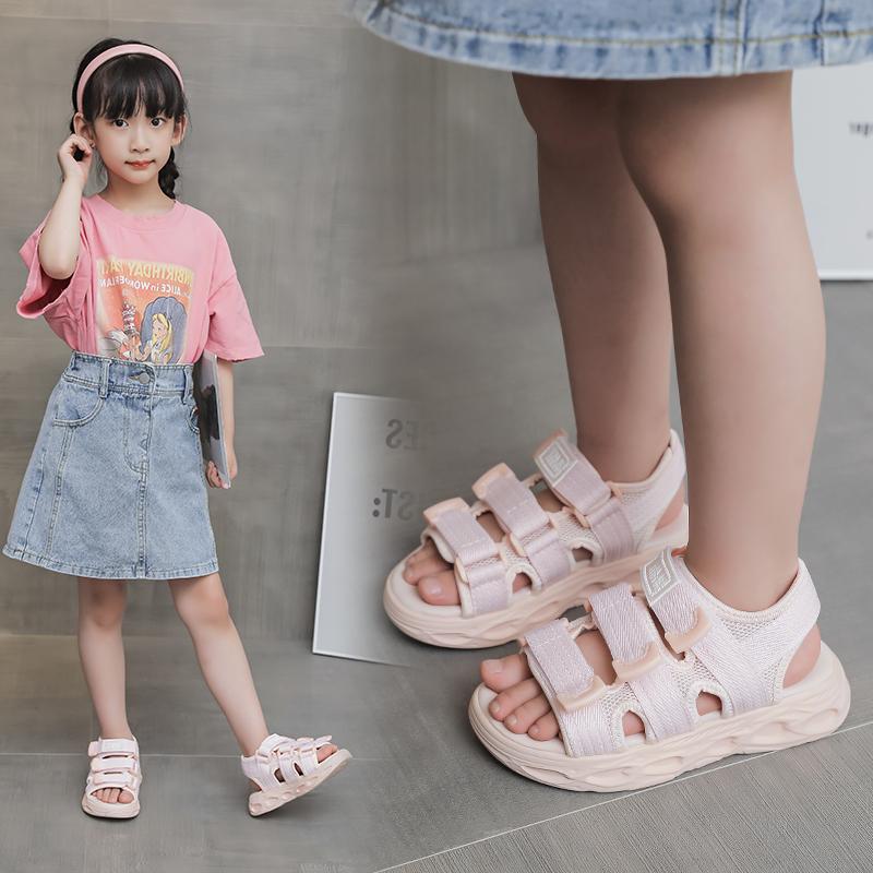 Girls Beach Shoes Soft Sole Open Toes Comfortable Kids Sandals Hook&loop Trendy 2025 Summer New Children Casual Shoes Non-slip
