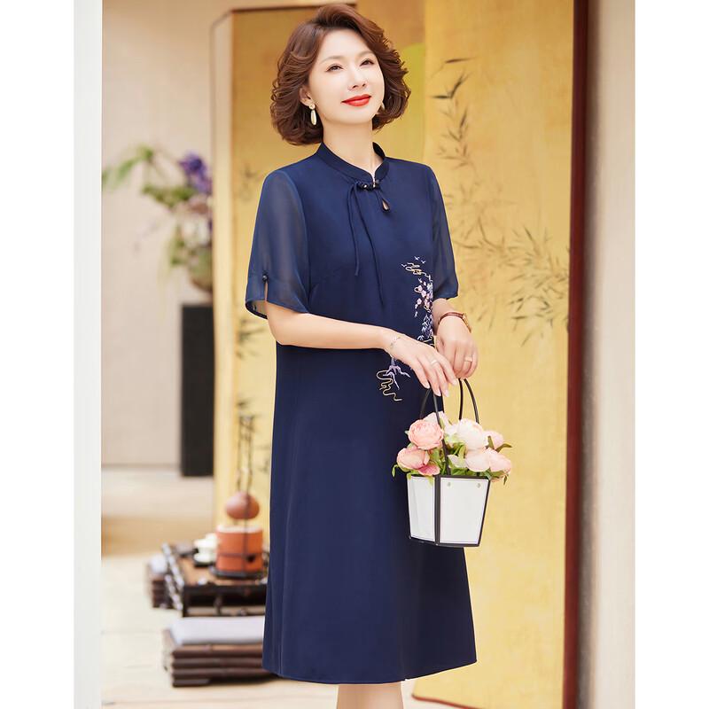 Pasiter Mid-Aged Women's New Chinese Style Embroidered Qipao Dress