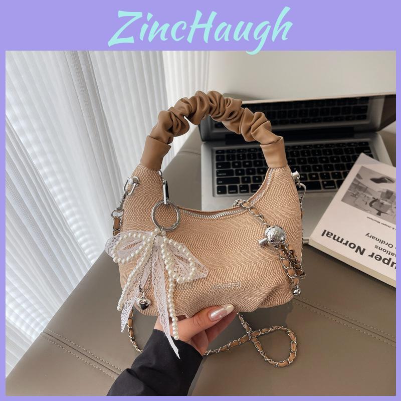 Dumpling Shape Pu Clutch Bag With Zipper Closure And Chain For Casual Day Out