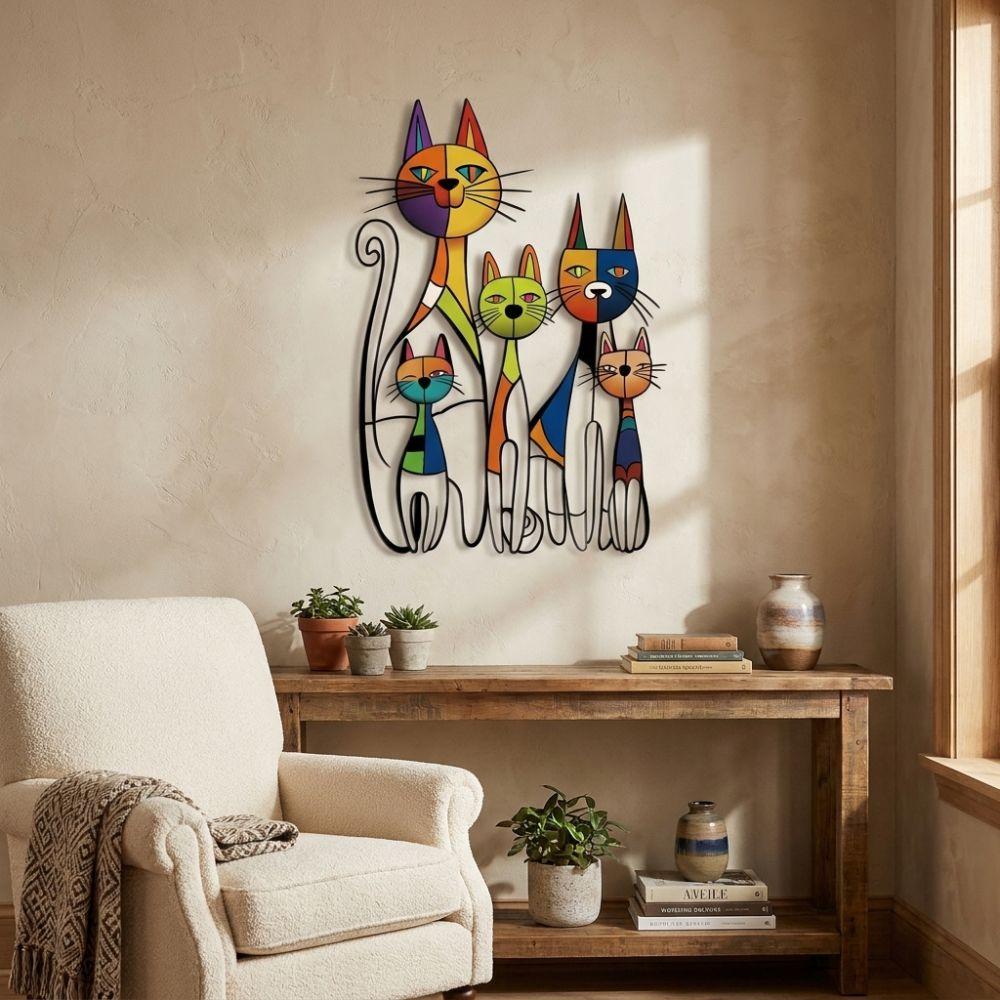 Iron Iron Wall Sculpture Colorful Metal Cat Wall Art Home Artwork Wall Decoration Outdoor