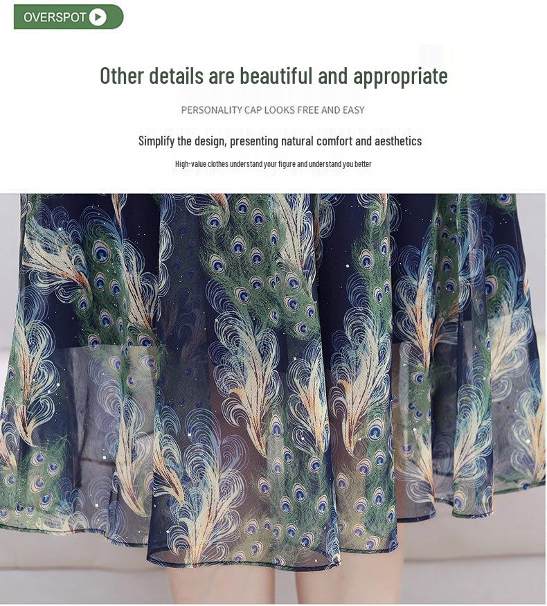 Elegant Chiffon Floral Print Summer Dress for Women 40+
