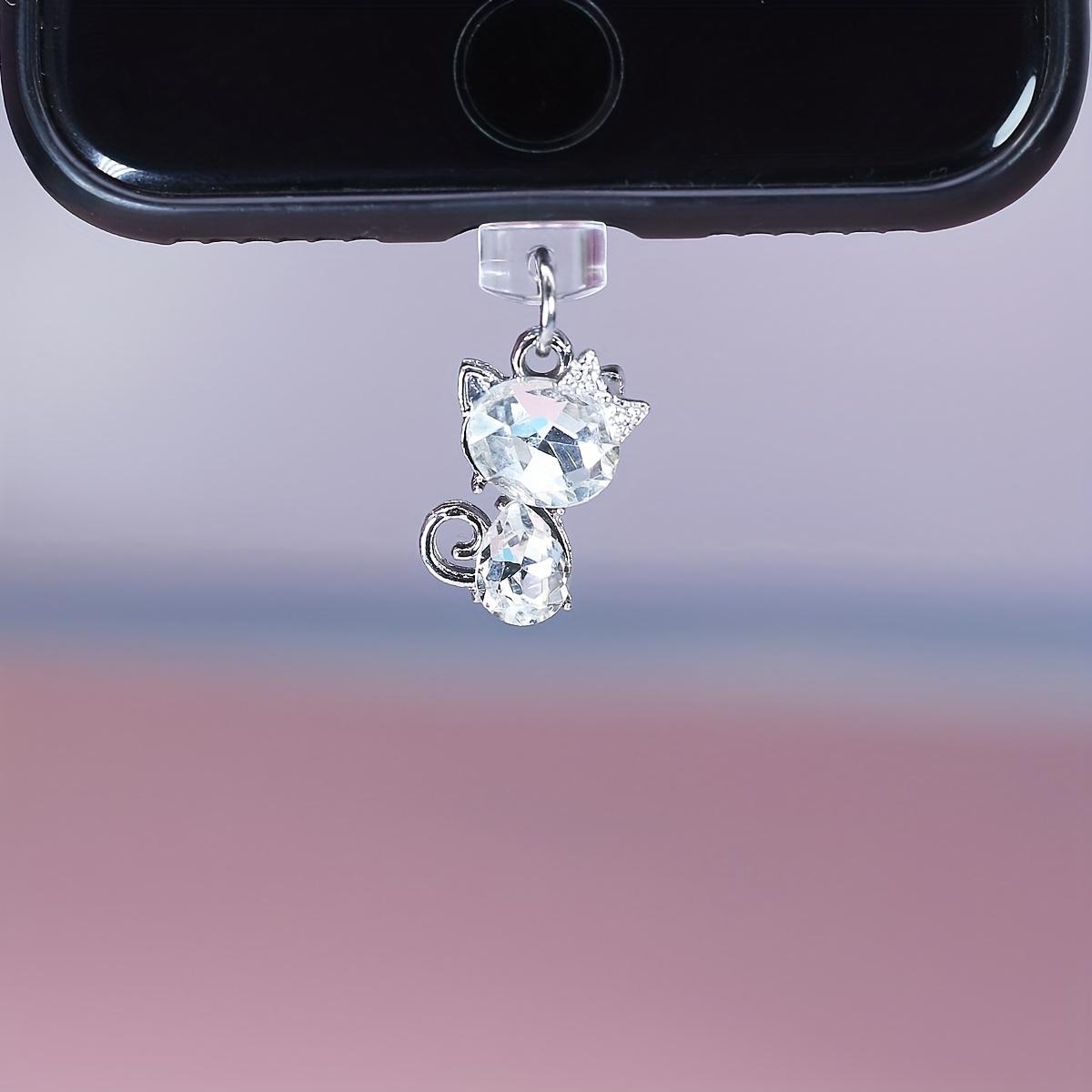 

1 шт. Блестящий кристалл циркония, заглушка от пыли для телефона в виде кошки - Прочная силиконовая пылезащитная крышка, стильный подарочный аксессуар For Typec белый