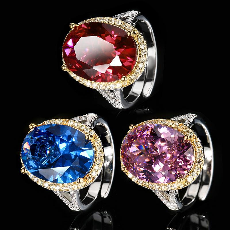 Jewelry Copper Bottom Gold-Plated Simulation Color Blue Spinel Ring 12 * 16