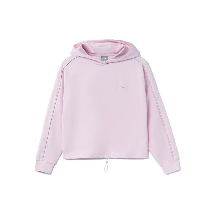 Li Ning Fitness Series Solid Color Loose Hooded Sweatshirt Women Sweatshirt Cherry-Blossom-Pink AWDR360-6