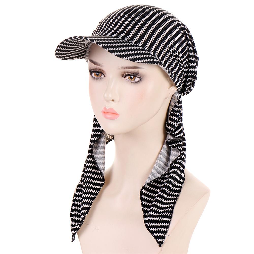 2025 Print Pre-Tied Hat Women Muslim Long Tail Headscarf Hijab Turban Visor Chemo Cap Bonnet Hair Loss Head Wrap Turbante Mujer
