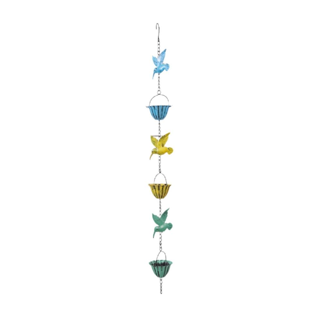 Rain Chain Gutter Adapter Multifunction 94.49'' Retro Sturdy Iron Hummingbird and Cup for Yard Farmhouse Lawn Home Decoration