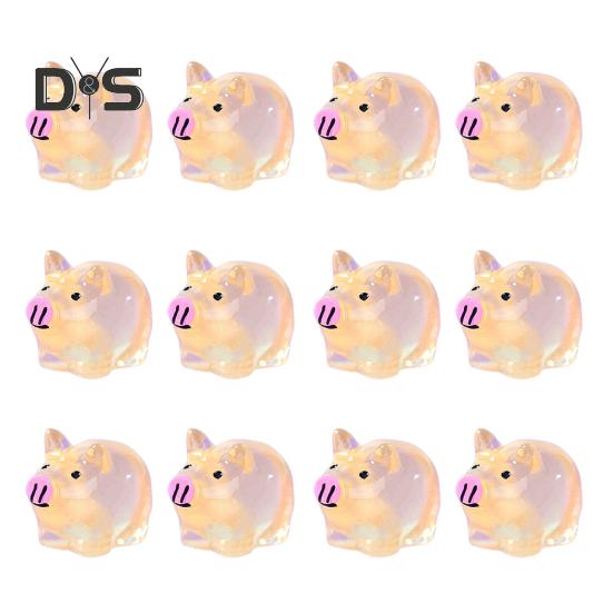 12Pcs Mini Pig Figurine Glow-in-the-dark Resin Tiny Pig Ornament Miniature Animal Statue Toy Fairy Garden Microlandscape Desktop Decoration