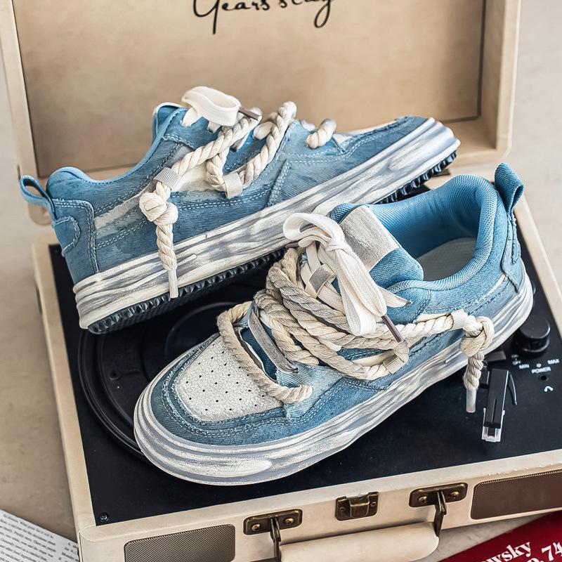 

2025 autumn new old dissolving shoes men s thick soles increase height sports leisure dirty board shoes men s shoes trendy shoes 44 светло-синий