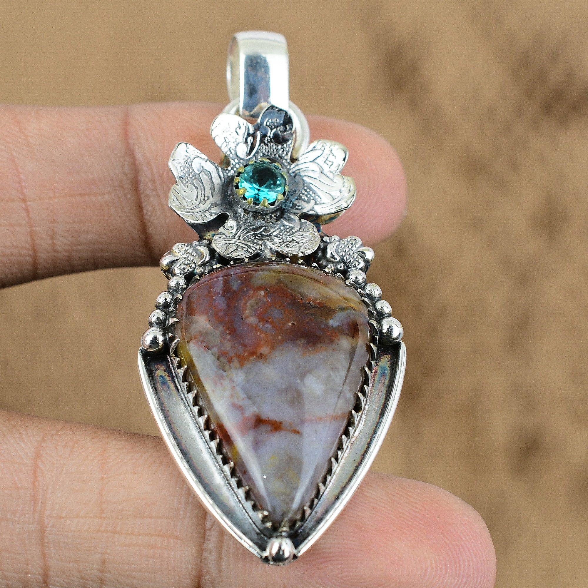 

Natural Mookaite Gemstone Pendant Flower 925 Sterling Silver Jewelry For Women