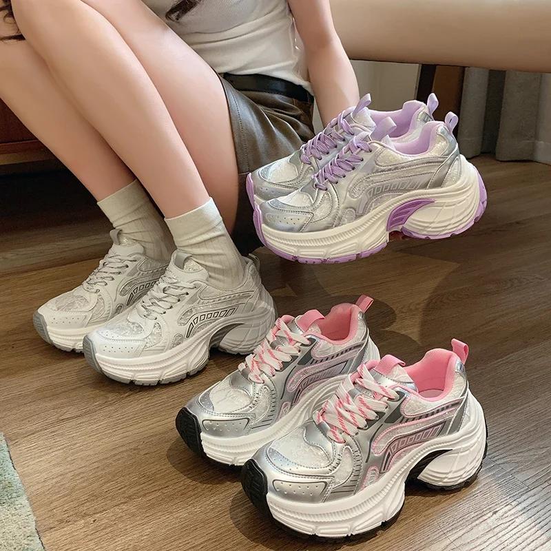 New Classic Luxary Women's Shoes Women's Casual Sneakers Non-slip Chunky Sneakers Mid Heel Pumps Lace Mesh Breathable Mesh Shoes