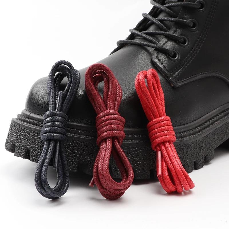 1Pair Cotton Waxed Shoelaces Men's Black Waxing Business Leather Shoelaces Boots Leather Boots Round Shoe Rope Linen Fine Laces