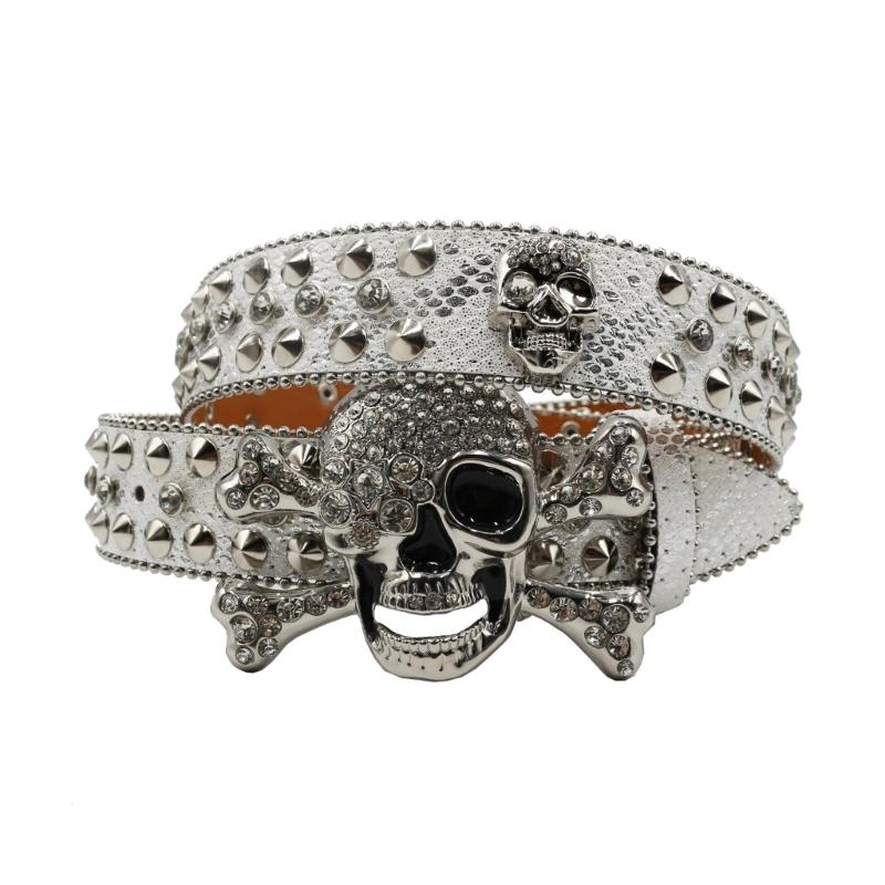 Punk Skull Buckle Belt for Adult Teens Rhinestones Rivet Studded Belt Halloween Party Music Festival Belt Eye Catching