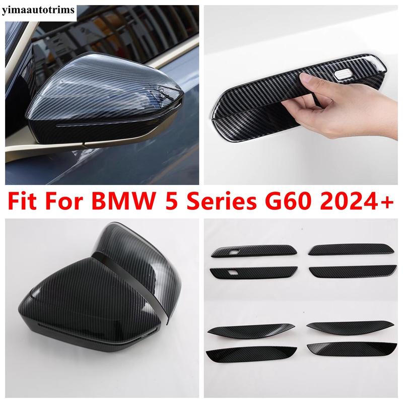 Rearview Mirror Cap / Door Handle Bowl Frame Decoration Cover Trim ABS Carbon Fiber Accessories For BMW 5 Series G60 2024 2025