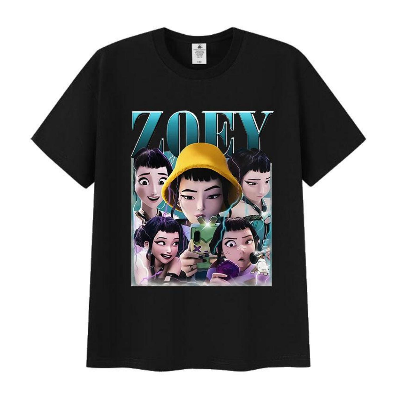 

K-pop Zoev Охотники на демонов Аниме Графический принт Футболка Мужская Женская Харадзюку Мода Оверсайз Футболки Повседневные Хлопковые Топы Футболка S чёрный