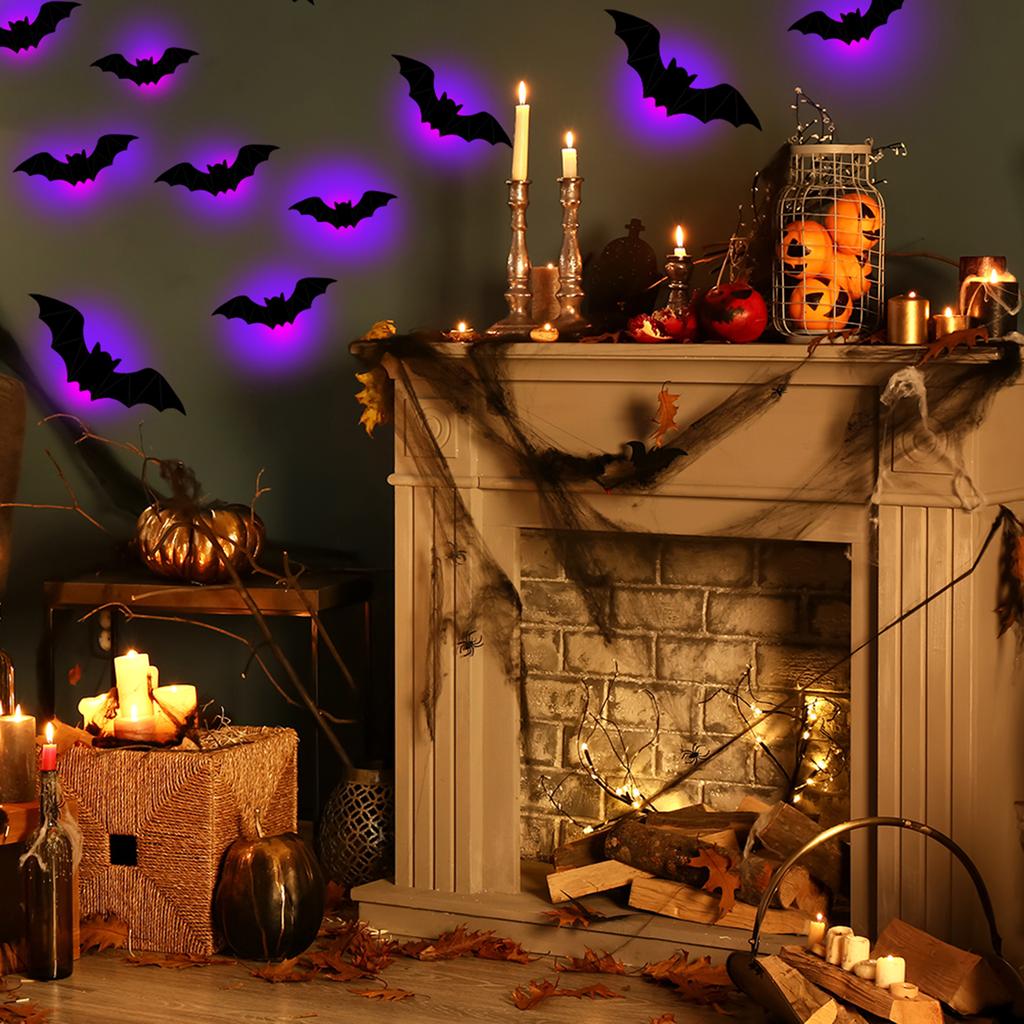 Halloween Glow Bat Spider Wall Stickers Black Realistic 3D Luminous Bat Wall Sticker for Home Wall Window Party Room Decoration